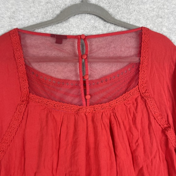 Torrid Peasant Gauze Top Crochet Trim Womens 3X Red Boho Cottagecore Festival - Picture 9 of 9